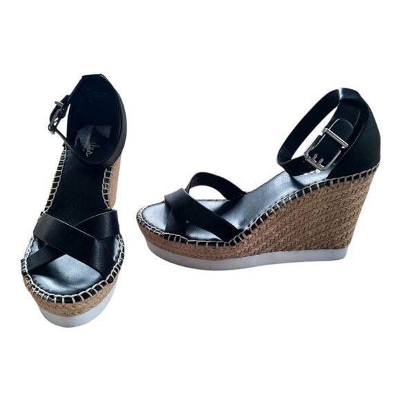 Charles David Faux Leather Cross Strap Wedges - Picture 1 of 5